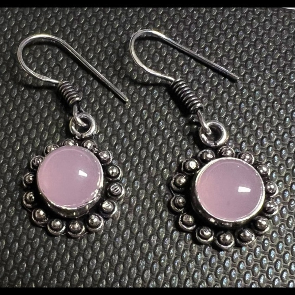 925  stamped New rose quartz dangle earrings pink pair